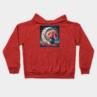 Watercolor flowers with crescent moon Kids Hoodie